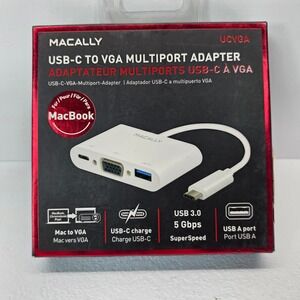 Macally UCVGA‎ USB-C to VGA Multiport Adapter USB 3.0 Hub for MacBook White